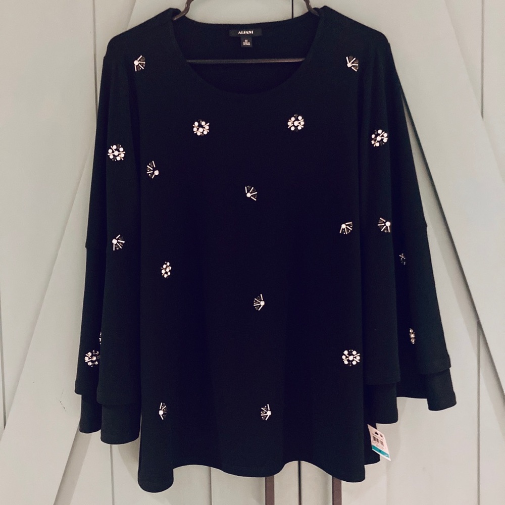 Alfani Jewel Patterned Ruffle Sleeve 0X Blouse